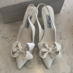 Jimmy Choo Cream Slingback Heels with Bow